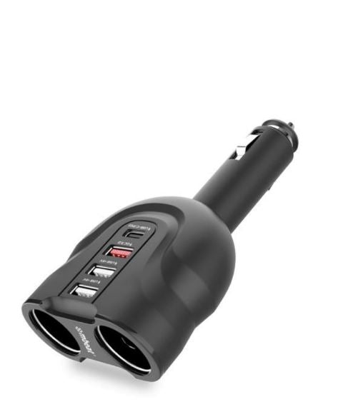 MBEAT (LS)mbeat® Gorilla Power Four Port USB-C PD  QC3.0 Car Charger with Cigar Lighter Splitter features built-in over heat 