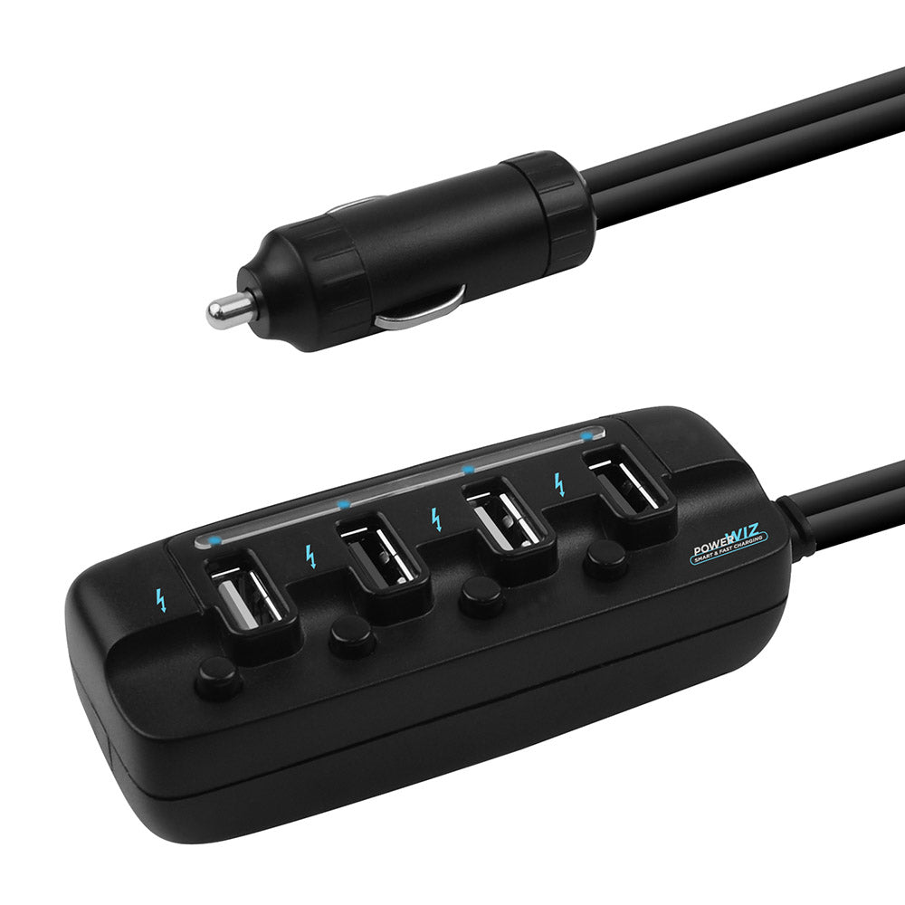 MBEAT (LS) mbeat® 4 Ports USB Rapid Car Charger - 40W Rapid Smart Charger/Individual ON/OFF switches/90cm Extension Cable Des