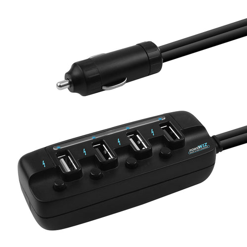MBEAT (LS) mbeat® 4 Ports USB Rapid Car Charger - 40W Rapid Smart Charger/Individual ON/OFF switches/90cm Extension Cable Des