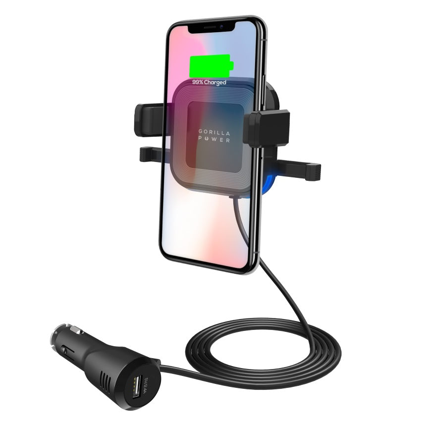 （LS） mbeat® Gorilla Power 10W Wireless Car Charger with 2.4A USB Charging, Air Vent Clip  Windshield Stand Black  Package