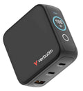 Verbatim Mini GaN Charger 100W with Display Compact 3-port wall charger with USB-C® Power Delivery and Quick Charge 3.0