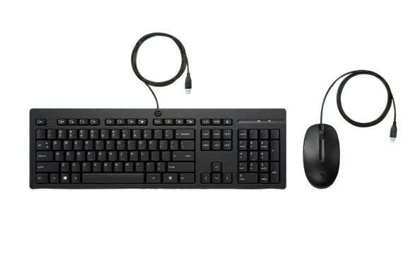 HP 225 USB Wired Desktop Keyboard Mouse Combo G2 USB-A Three button mouse adjustable keyboard feet Easy Clean Plug&Play for Notebook Desktop PC