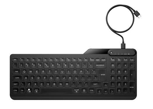 HP HP 405 Multi-Device Backlit Wired Keyboard Removable USB-C® cable with USB-A Slim Full-size Numpad LED light Multi-OS comp