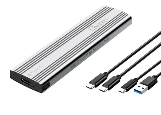 Oxhorn  USB C 3.2 Gen 2 M.2 NVMe NGFF Enclosure 10 Gbps B+M Key M.2 NVMe SSD up to 4TB 2280/2260/2242/2230 Aluminum Macs Windows USB-A Silver 2 YR WTY
