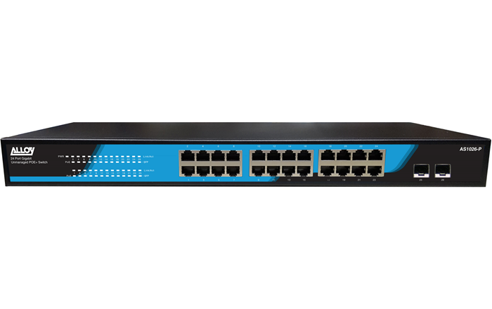 Alloy Alloy AS1026-P  24 Port Unmanaged Gigabit 802.3at PoE Switch + 2x 1000Mb SFP Ports, 250 Watts