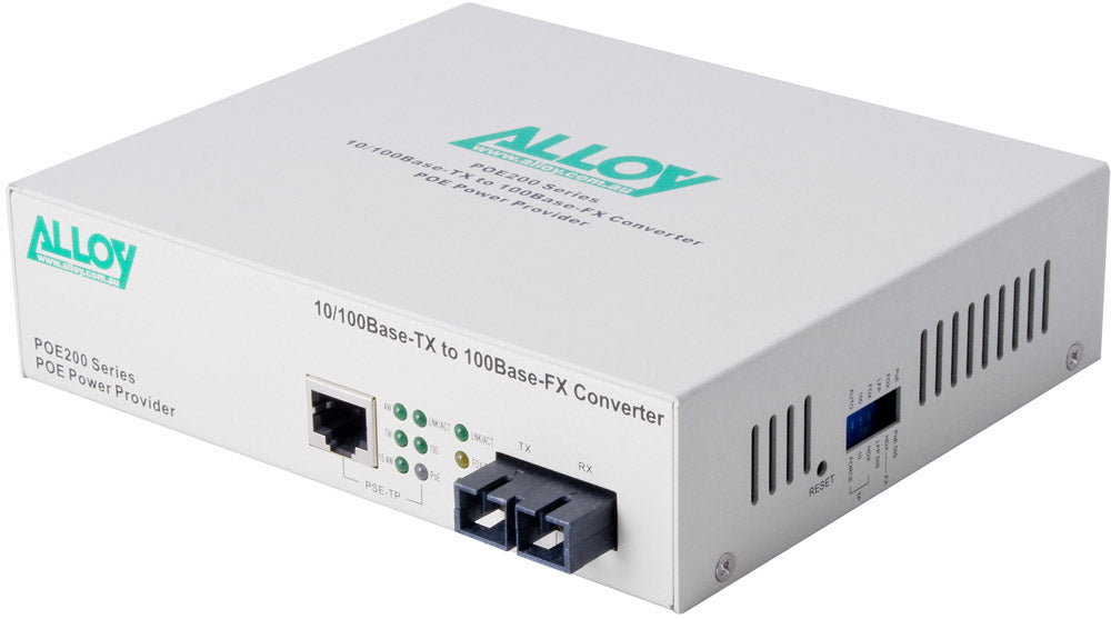 Alloy Alloy POE200SC.20 10/100Base-TX to 100Base-FX Single Mode Fibre (SC) Converter, provides PoE power (RJ-45). 20km