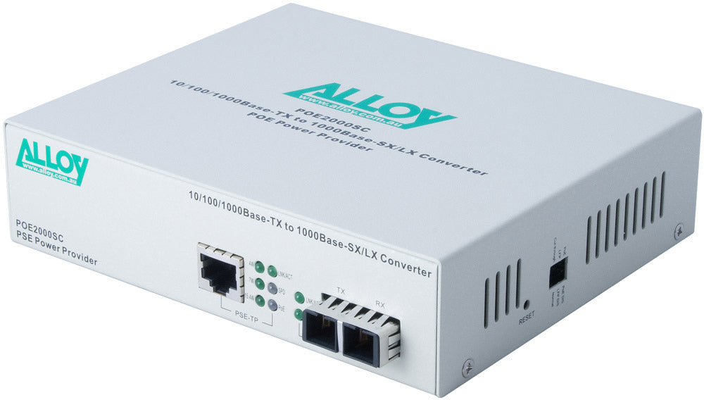 Alloy Alloy POE3000SC 10/100/1000Base-T PoE+ RJ-45 to 1000Base-SX Multimode (SC) Converter. Wavelength: 850nm. Max. range 550