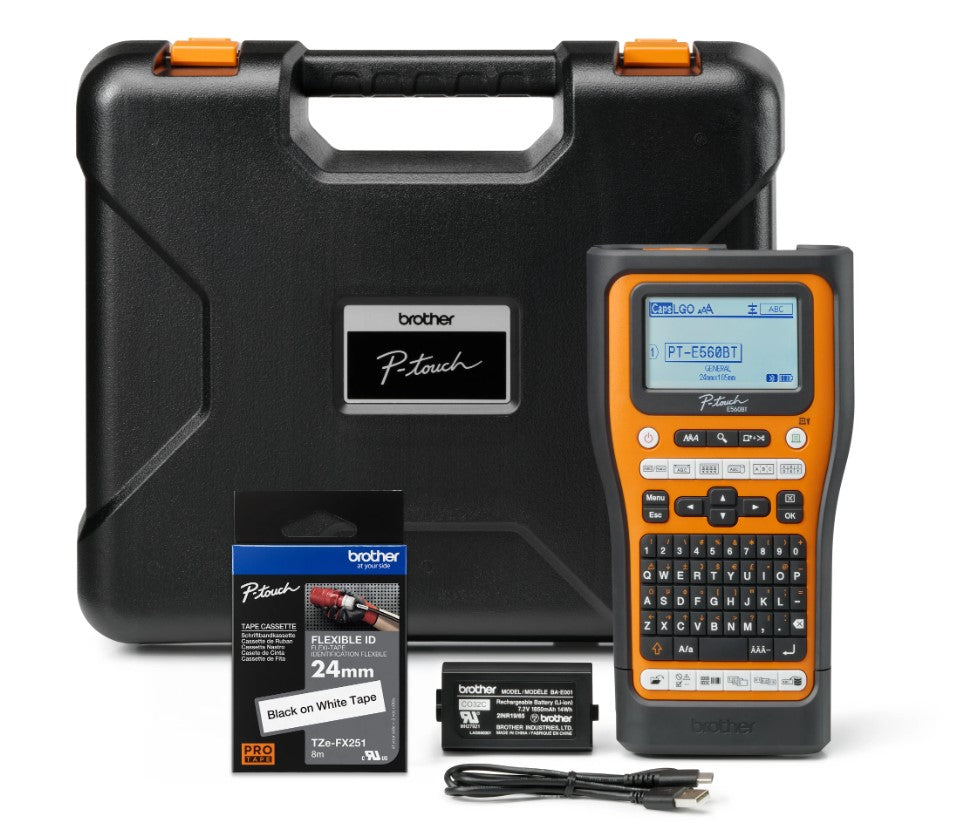 Brother Brother PT-E560BTVP Industrial Handheld Label Printer  - 3 Year Warranty, included Carry case, Rechargeable Li-Ion ba