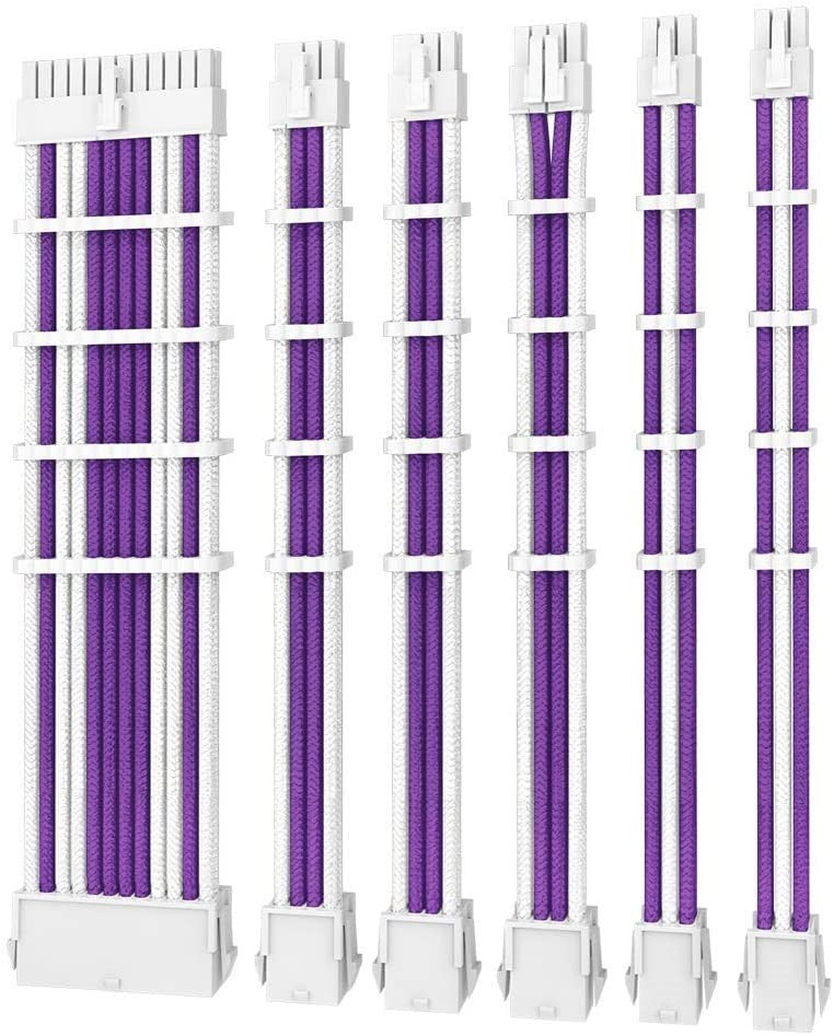 Antec Antec PSU -  Sleeved Extension Cable Kit V2 - Purple / White. 24PIN ATX, 4+4 EPS, 8PIN PCI-E, 6PIN PCI-E, Compatible wi