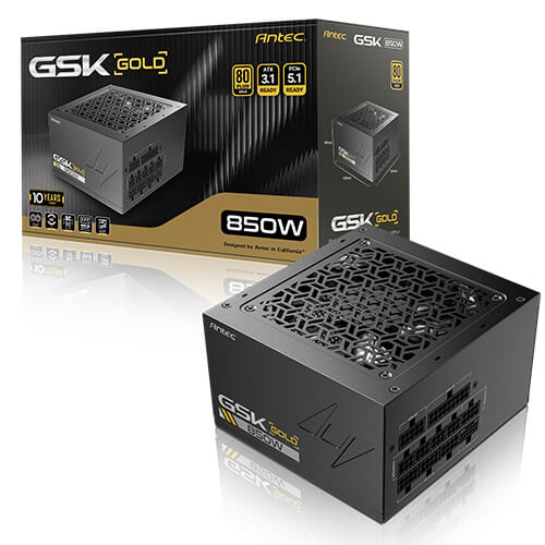 Antec Antec GSK850 V2: ATX12V 3.1, 850W, Full-Modular, 80+ Gold, 120mm fan, 24-pin, 12V-2x6, 2×CPU, 4×PCI-E, 8×SATA, 4×Molex,