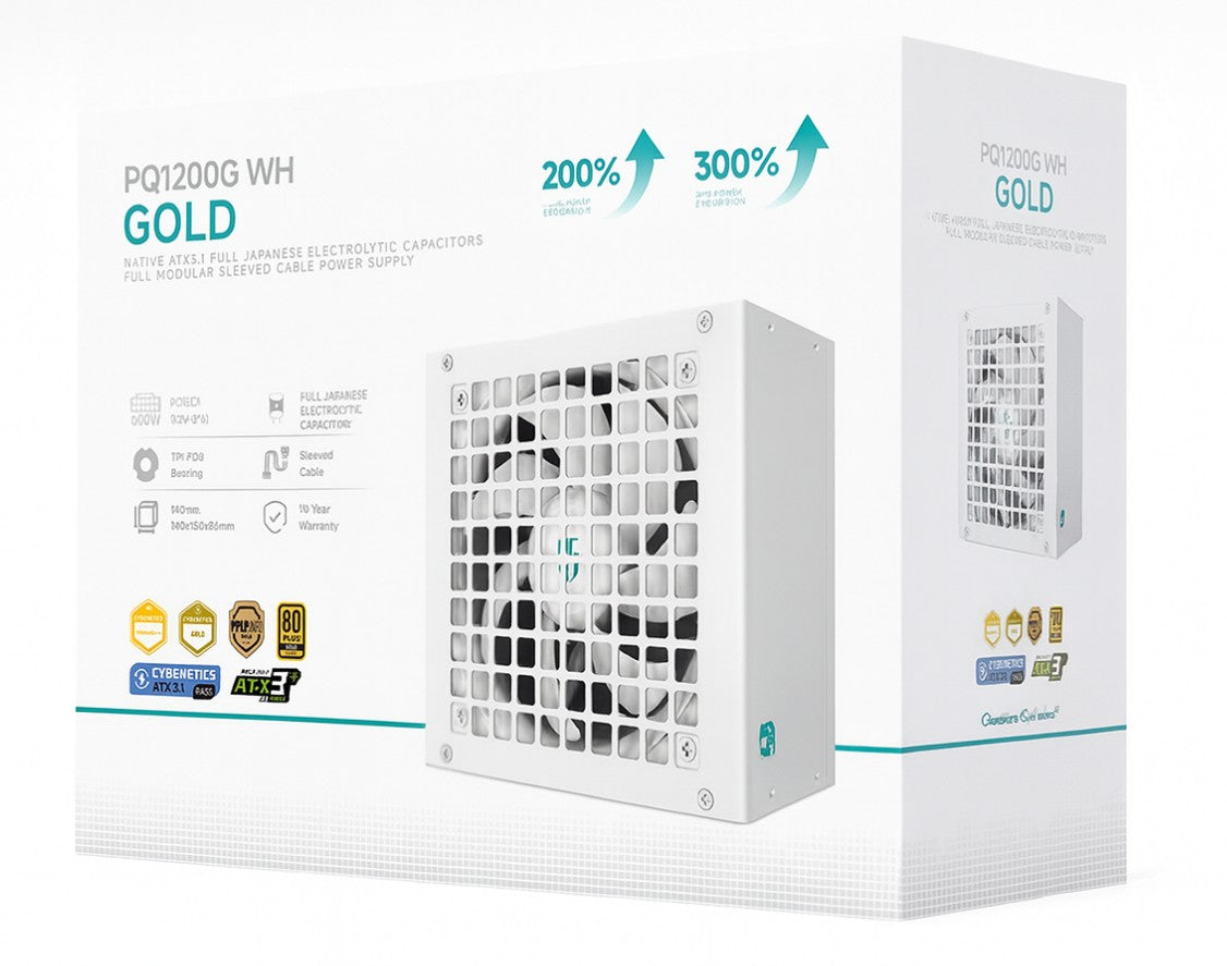 DEEPCOOL DeepCool PQ1200G WH 1200W Gamer Storm 80+ Gold/Cybenetics Fully Modular ATX Power Supply 120mm Fan, Japanese Capacit