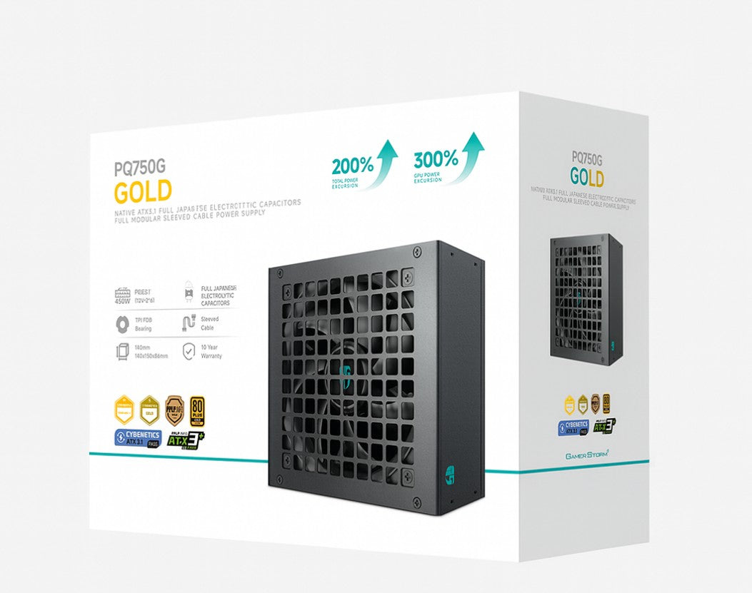 DEEPCOOL DeepCool PQ750G 750W Gamer Storm 80+ Gold/Cybenetics Fully Modular ATX Power Supply 120mm Fan, Japanese Capacitors, 