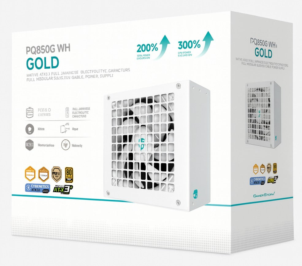 DEEPCOOL DeepCool PQ850G WH 850W Gamer Storm 80+ Gold/Cybenetics Fully Modular ATX Power Supply 120mm Fan, Japanese Capacitor