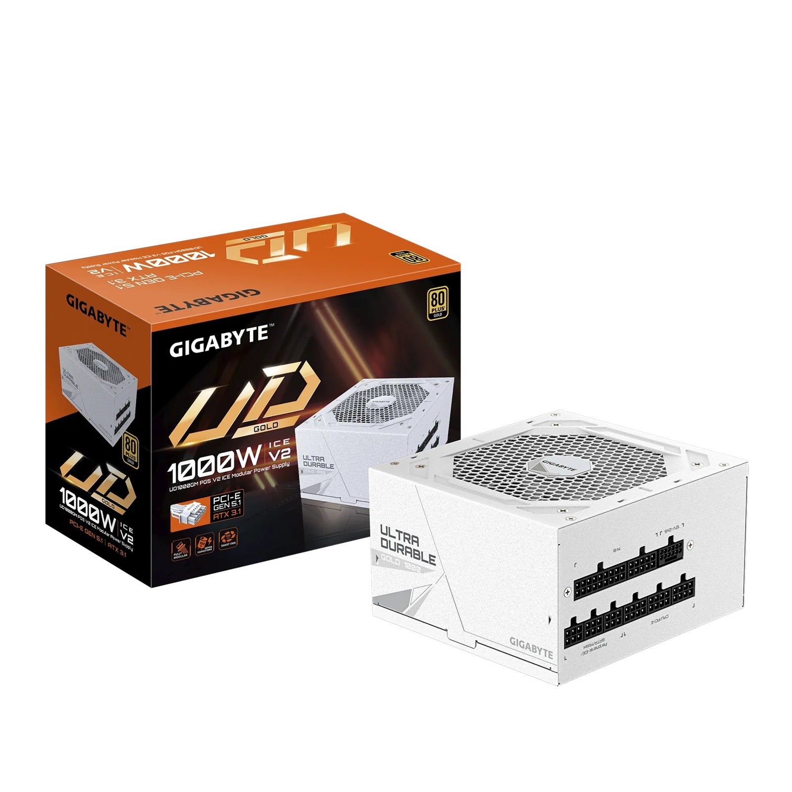 Gigabyte (LS) Gigabyte UD1000GM PG5 ICE 1000W ATX PSU Power Supply  80+ Gold >90% 120mm Fan Black Flat Cables Single +12V   >
