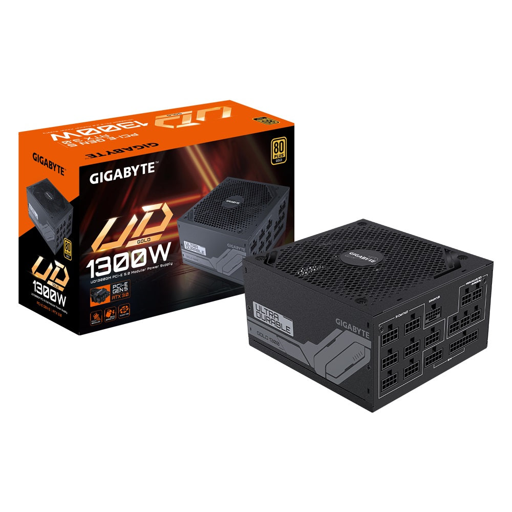 Gigabyte Gigabyte UD1300GM PG5 1300W ATX PSU Power Supply  80+ Gold >90% 140mm Fan Black Flat Cables Single +12V   >100K Hrs