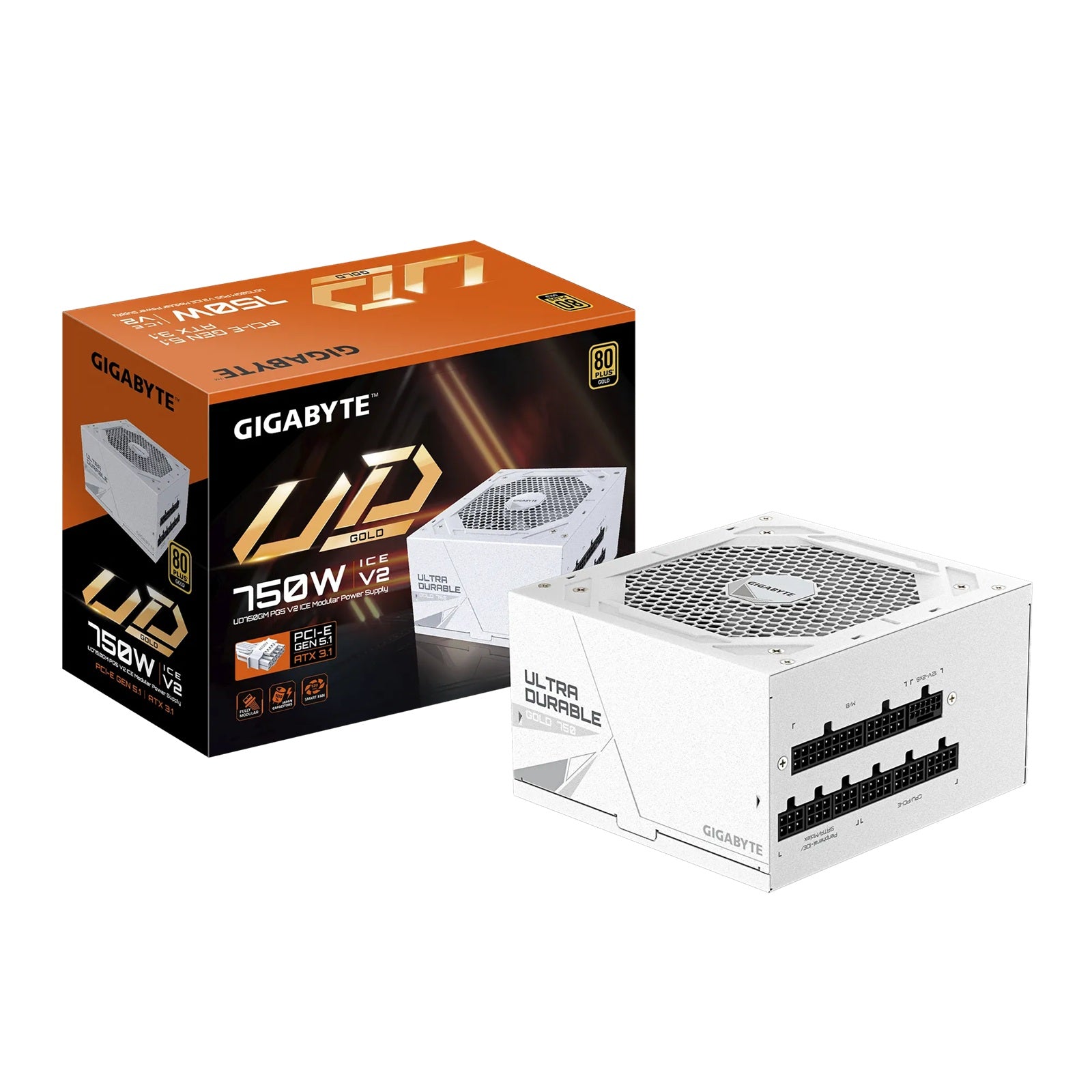 Gigabyte (LS) Gigabyte UD750GM ICE PG5 750W ATX PSU Power Supply  80+ Gold >90%  Black Flat Cables Single +12V Rail Japanese 