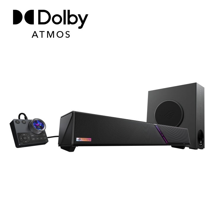 ASUS ROG Gjallar Gaming Soundbar, 2.1.2 Dolby Atmos, 5G Wireless Subwoofer, RGB, USB-C, HDMI 2.1 eARC, Optical, AUX, Bluetooth 5.3