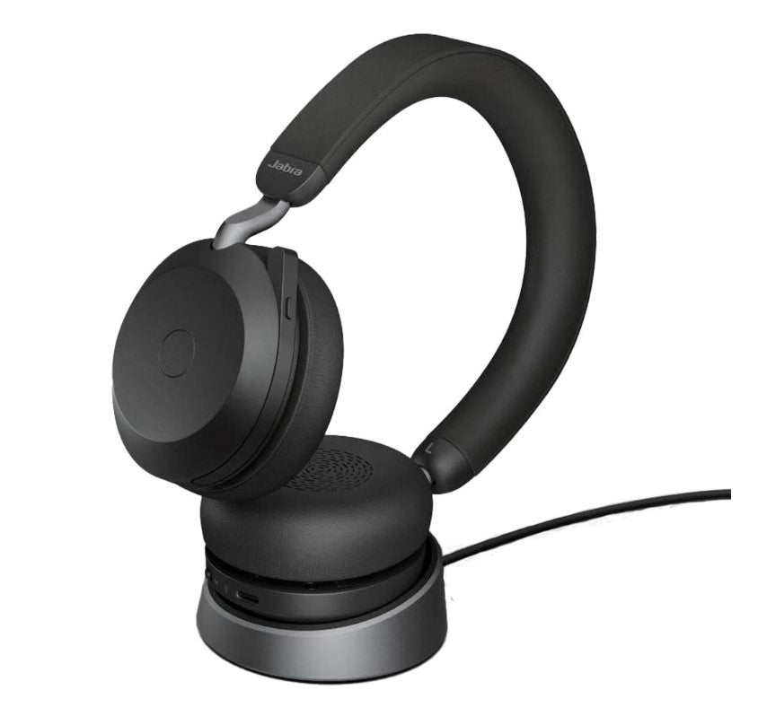Jabra Evolve2 75 USB-A Link380a MS Stereo Stand Black,  8-Mic Technology, 36 Hours Battery  Fast Charge, Dual-Foam Tech, Discreet Hide-Away Boom Arm