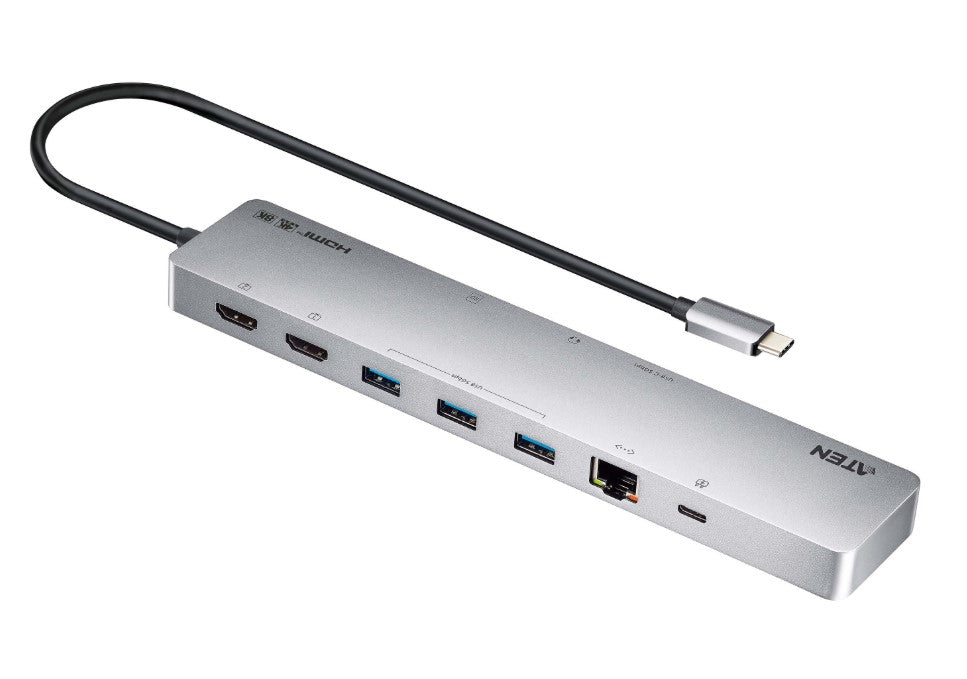 Aten Aten 11-in-1 USB-C Multiport Dock with Power Pass-Through, 2x HDMI, 2x USB-C (1 for power delivery  1 for data transmiss