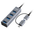 mbeat® 4-Port USB 3.0 Hub with 2-in-1 USB 3.0  USB-C Converter - Space Grey transfer speeds up to 5Gbps  Material: Aluminium Weight: 48g