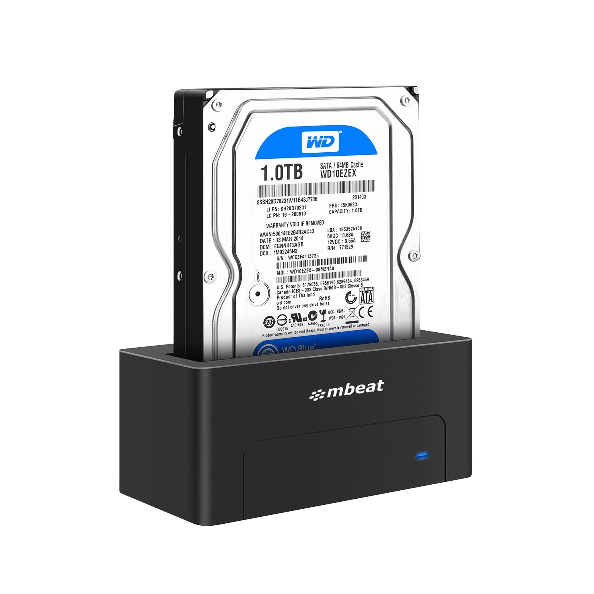mbeat® D1 USB 3.0 3.5"  2.5" SATA HDD Docking Station - Black Product Weight: 250g HDD Capacity: Max. 20TB Data Speed: Max. 5Gbps