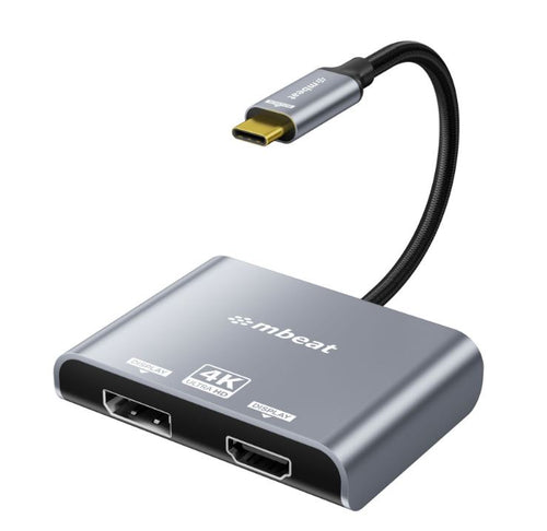 MBEAT (LS) mbeat® Tough Link USB-C to DPHDMI Dual 4K/60Hz MST Adapter 4K (3840x2160) @ 60Hz, 4K (3840x2160) @ 30Hz, 2K (2560x