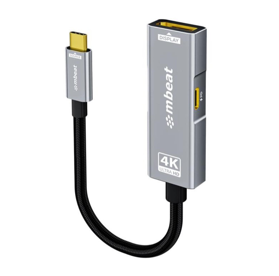 MBEAT (LS) mbeat® Tough Link USB-C to DP Adapter with 100W PD - Space Grey 4K (3840 x 2160) @60Hz, 2K (2560 x 1440) @144Hz, 1