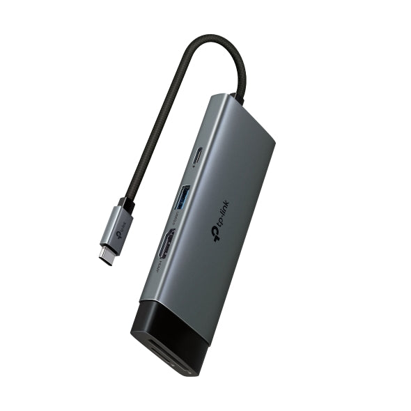 TP-Link UH7021C USB Type-C 7-in-1 Hub,  4K@60Hz HDMI, SD  microSD UHS-I, 100W Power Delivery, 3× USB-A Data Ports.