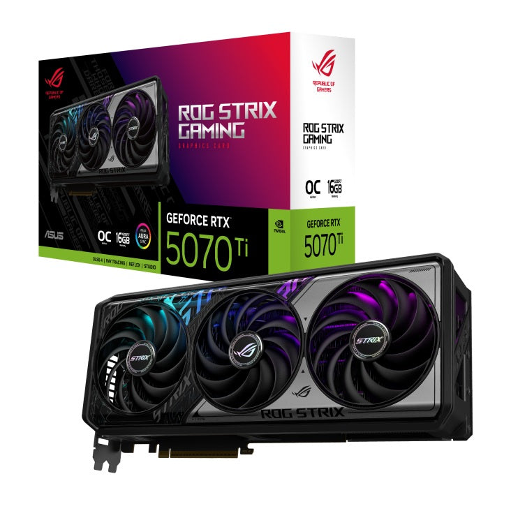 ASUS nVidia GeForce ROG STRIX RTX5070TI OC 16G GAMING, GDDR7, 8960 CUDA, 850W PSU, PCIe 5.0, 28Gbps, 256-bit, 2625MHz, 3x DP 2.1b.