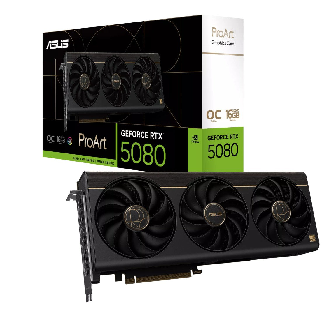 ASUS ASUS nVidia GeForce PROART-RTX5080-O16G RTX5080 16GB GDDR7 OC Edition  2700 MHz Boost Clock 30 Gbps 256-bit Digital Max 