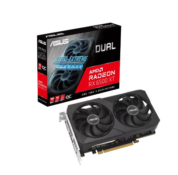 ASUS ASUS AMD Radeon DUAL-RX6500XT-O4G-V2  RX 6500 XT V2 OC Edition 4GB GDDR6 with two powerful Axial-tech fans and a 2-slot 