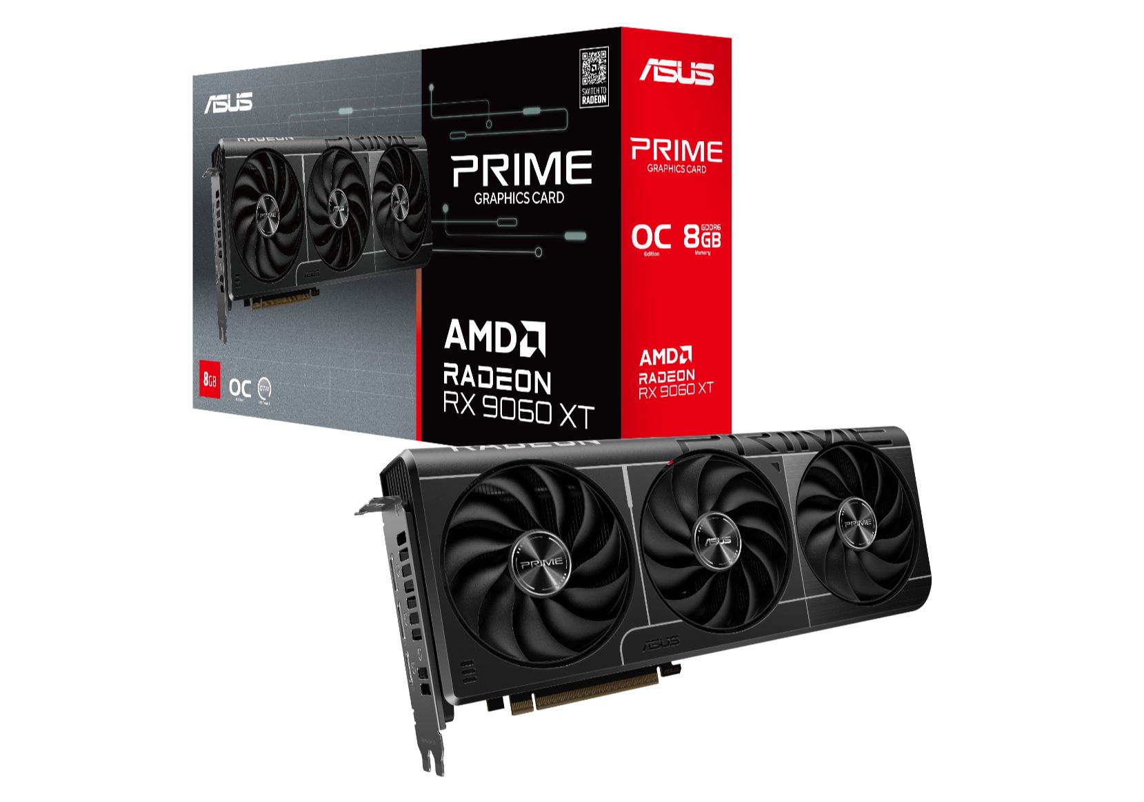 ASUS ASUS AMD Radeon PRIME-RX9060XT-O8G RX 9060 XT OC Edition, 8G GDDR6 128-bit, 2.5 Slot, Axial-Tech Fans, Dual BIOS, PCIe 5