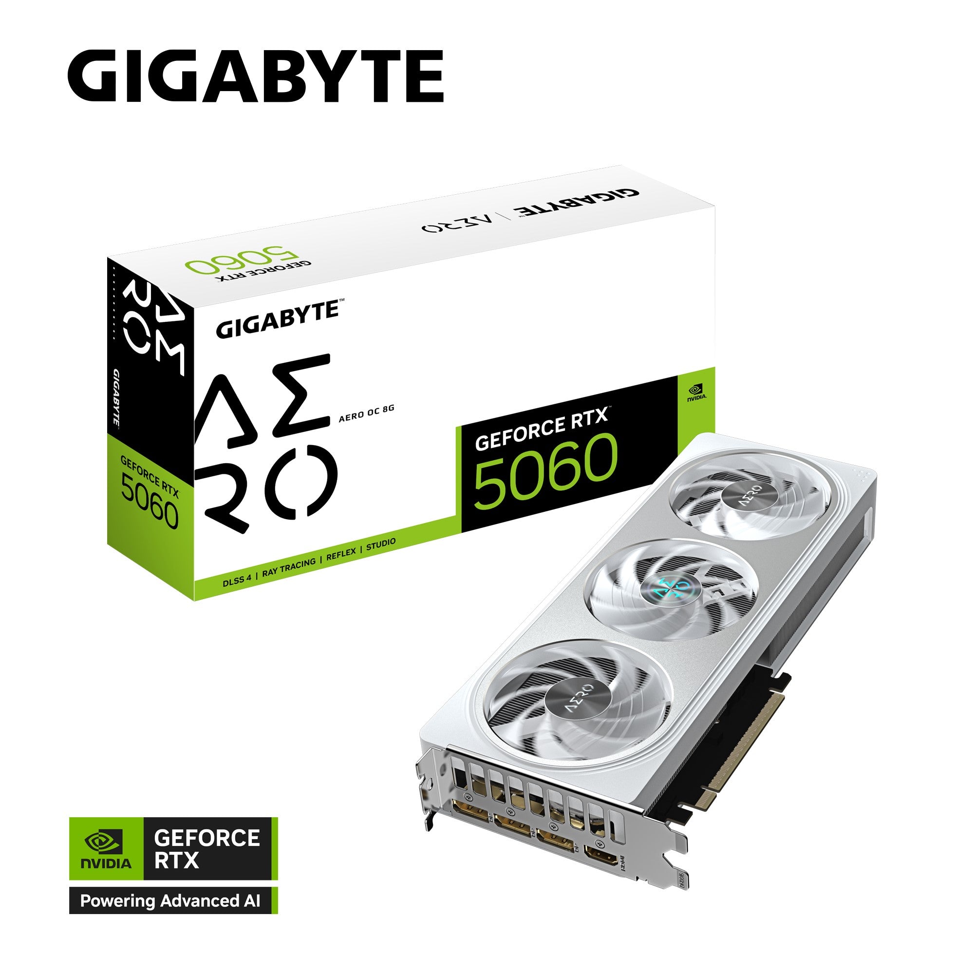 Gigabyte Gigabyte GeForce RTX™ 5060 AERO OC 8G, 2595 MHz, CUDA 3840, 28 Gbps, GDDR7,  128 bit, PCI-E 5.0, PSU 500W, DisplayPo