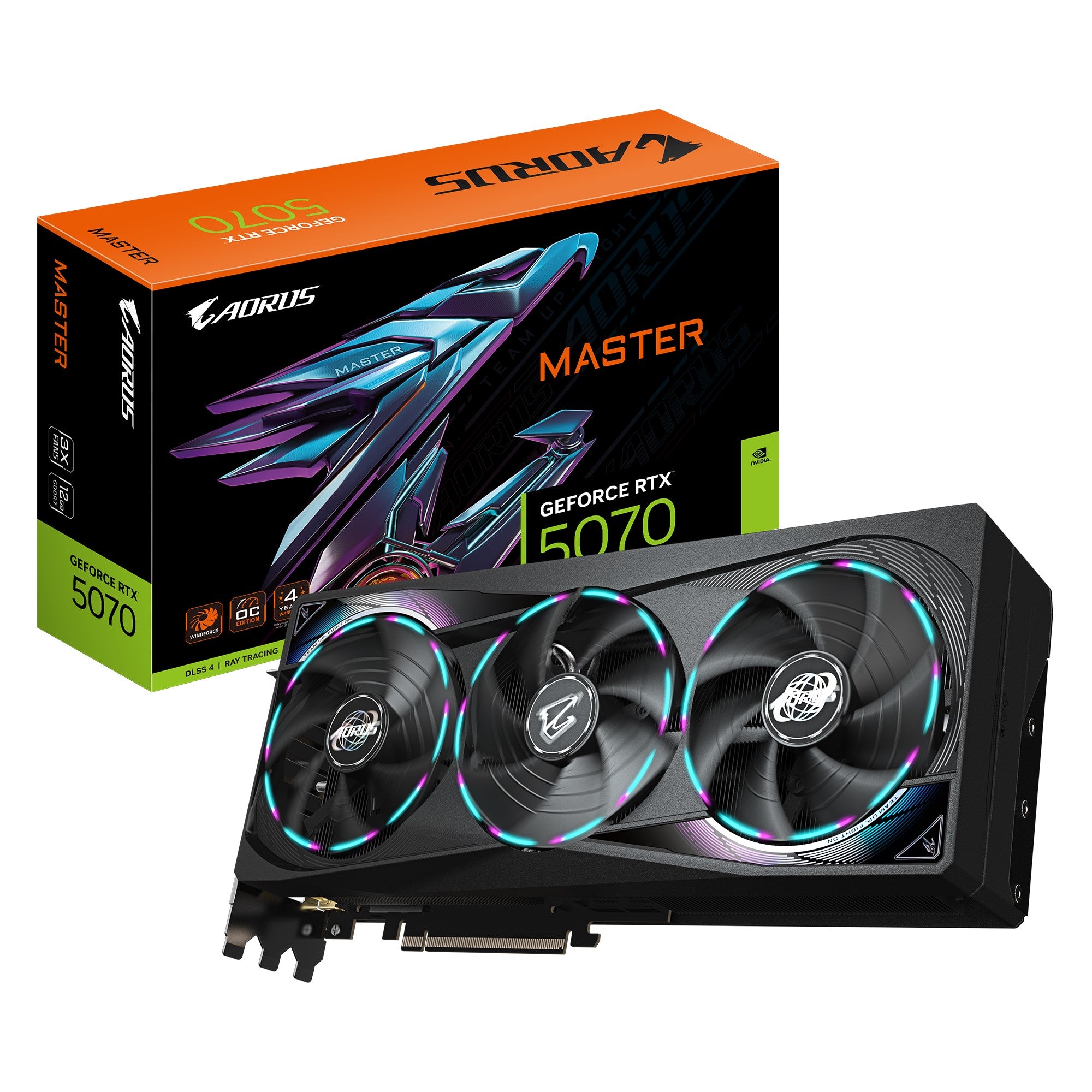 Gigabyte Gigabyte AORUS GeForce RTX 5070 MASTER 12G, 2715 MHz, CUDA  6144, 28 Gbps, GDDR7, 192 bit, PCI-E 5.0, ATX,PSU 750W, 