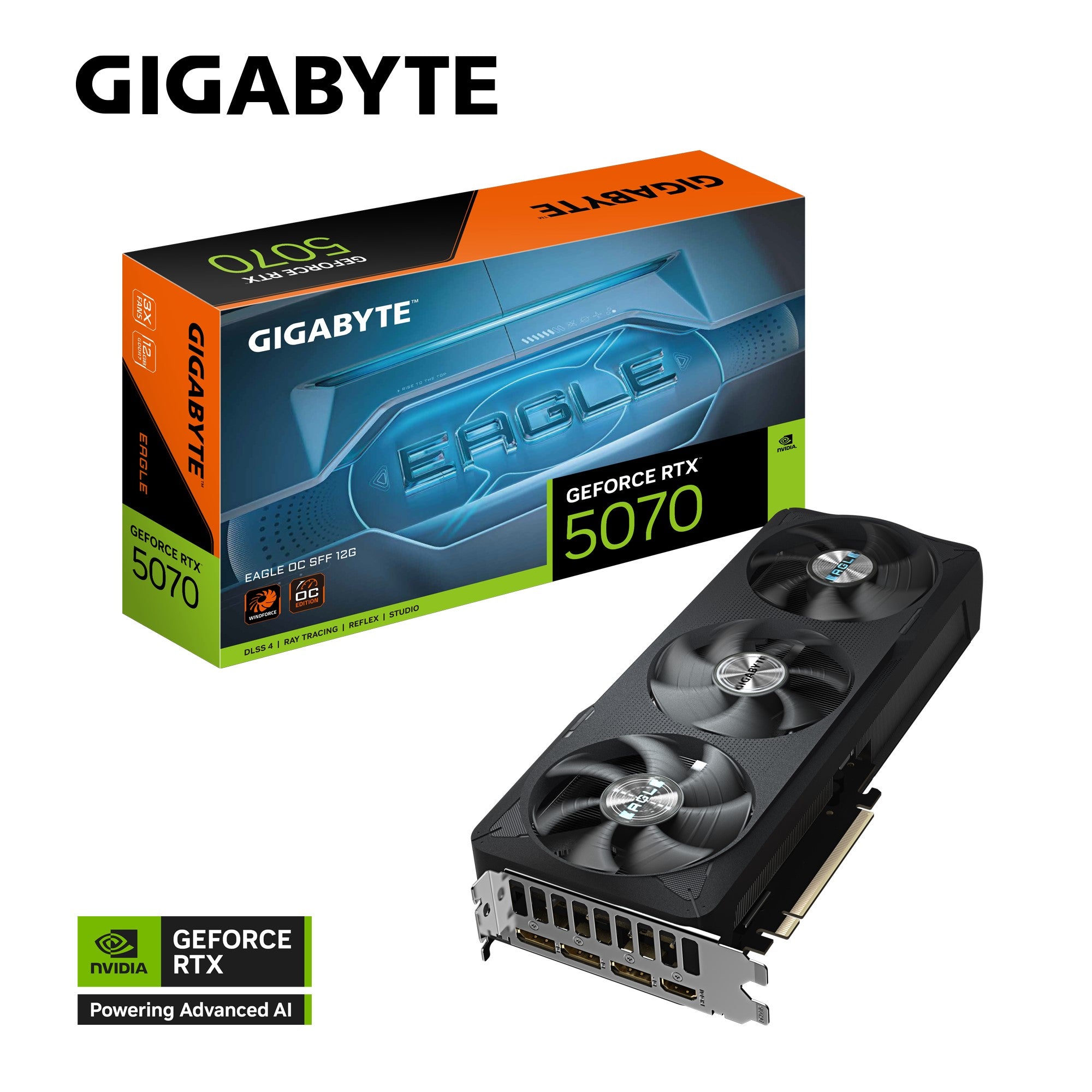 Gigabyte Gigabyte GeForce RTX™ 5070 EAGLE OC SFF 12G, 2587 MHz, CUDA  6144, 28 Gbps, GDDR7, 192 bit, PCI-E 5.0, PSU 750W, Dis