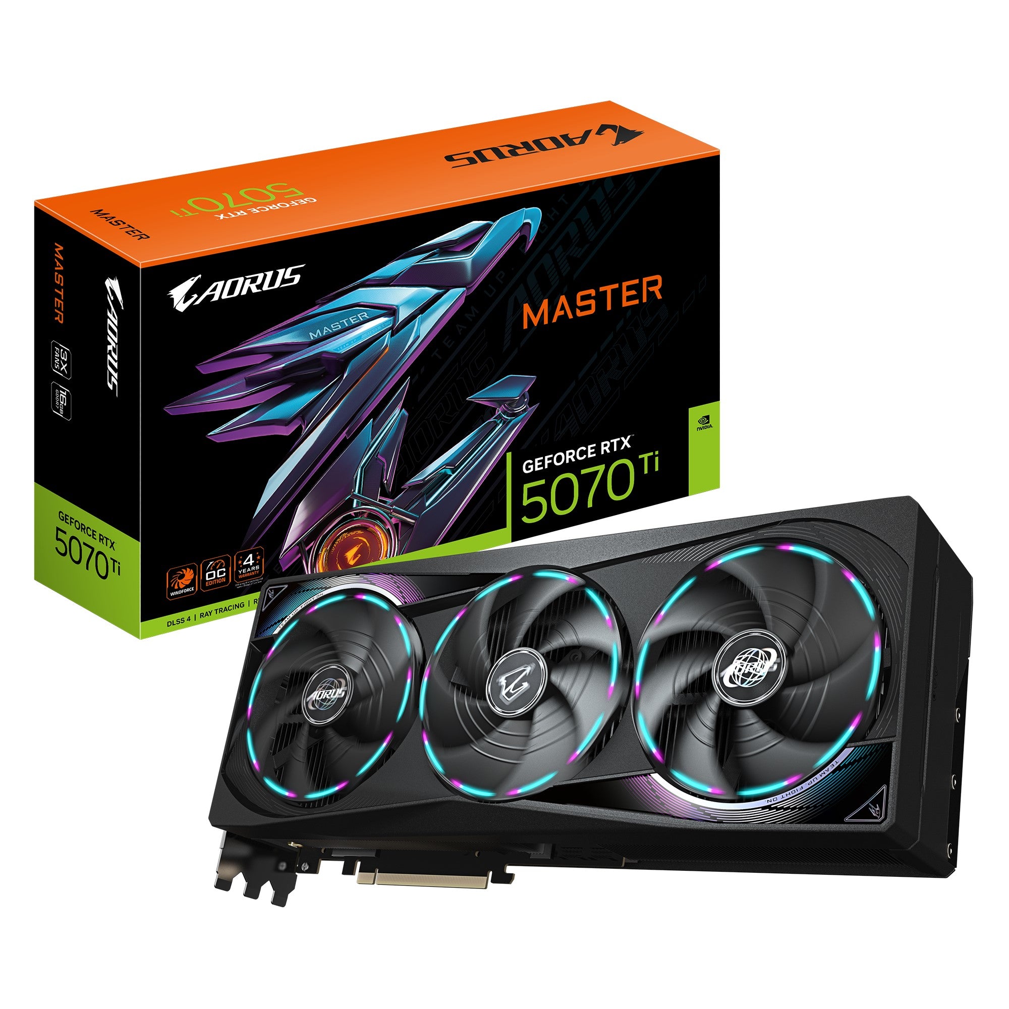 Gigabyte Gigabyte AORUS GeForce RTX™ 5070 Ti MASTER 16G, 2670 MHz, CUDA 8960, 28 Gbps, GDDR7, 256 bi,t PCI-E 5.0, PSU 750W, D