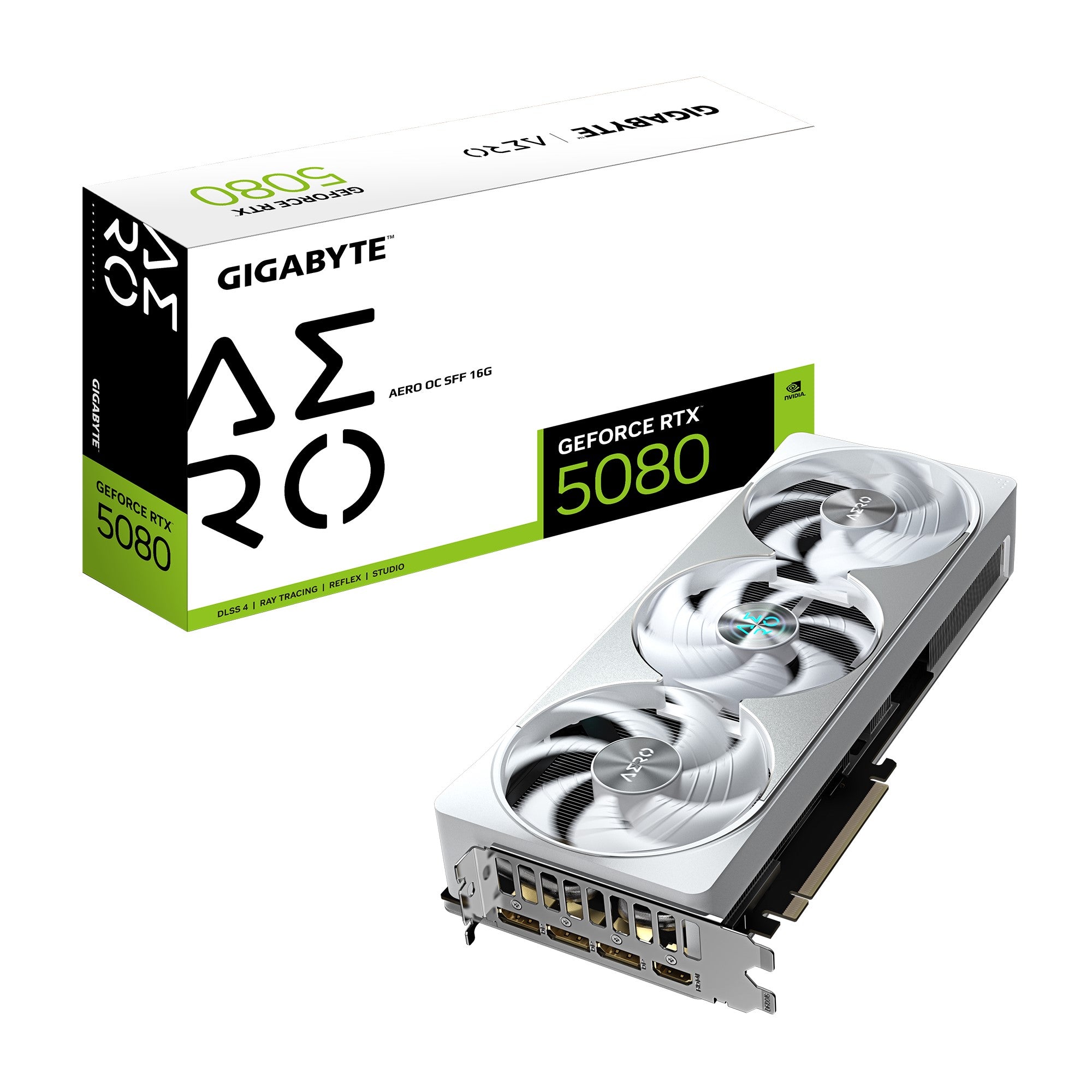 Gigabyte Gigabyte GeForce RTX™ 5080 AERO OC SFF 16G, 2730 MHz, CUDA 10752, 30 Gbps, GDDR7, 256 bit, PCI-E 5.0, PSU 850W, Disp