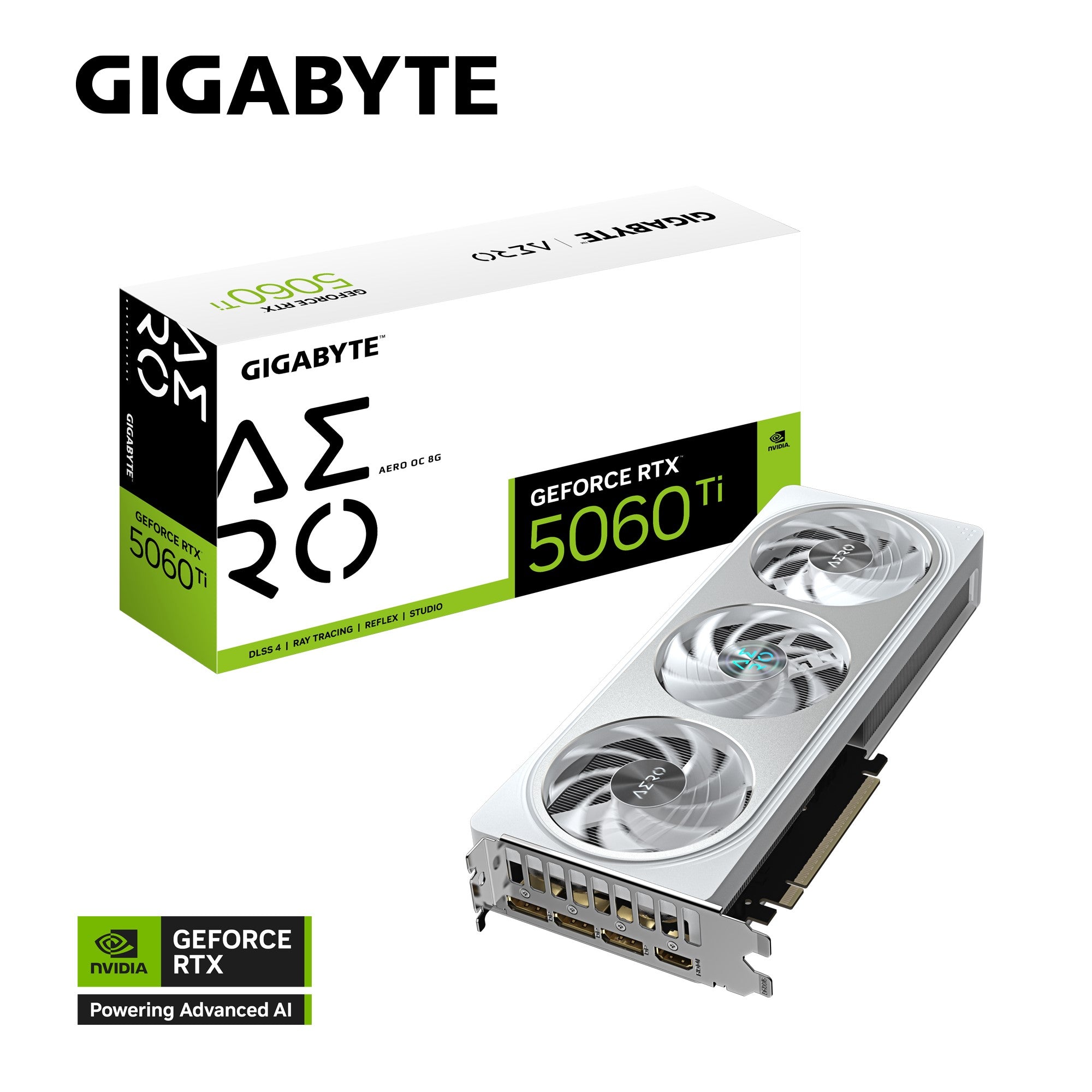 Gigabyte Gigabyte GeForce RTX™ 5060 Ti AERO OC 8G, 2647 MHz, CUDA TBD, 28 Gbps, GDDR7, 128 bit, PCI-E 5.0, PSU 650W, DisplayP