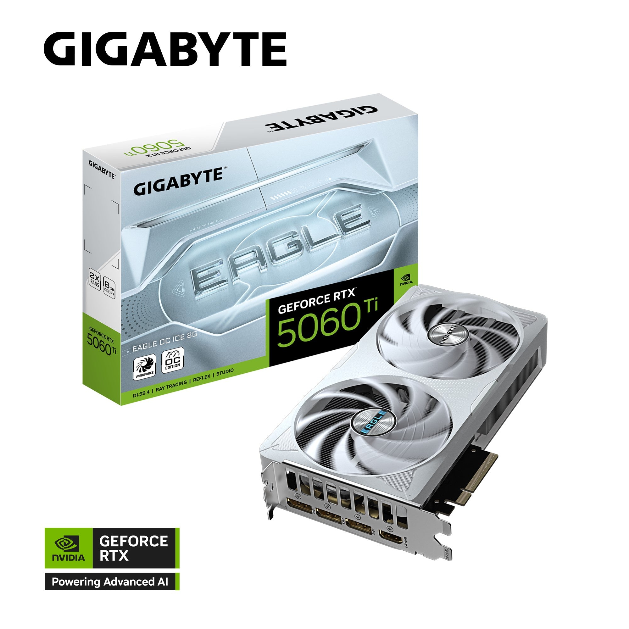 Gigabyte (LS) Gigabyte GeForce RTX™ 5060 Ti EAGLE OC ICE 8G, 2617 MHz, 28 Gbps, GDDR7, 128 bit, PCI-E 5.0, ATX, PSU 650W, Dis