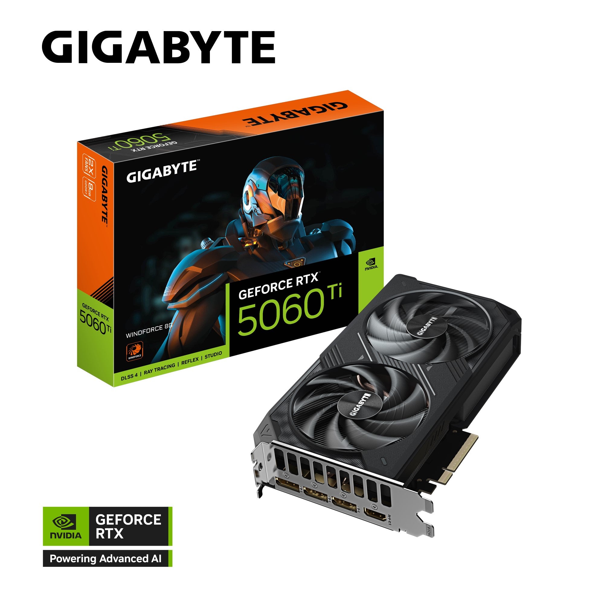 Gigabyte Gigabyte GeForce RTX™ 5060 Ti WINDFORCE 8G, 2572 MHz, CUDA TBD, 28 Gbps, GDDR7, 128 bit, PCI-E 5.0, PSU 650W, Displa
