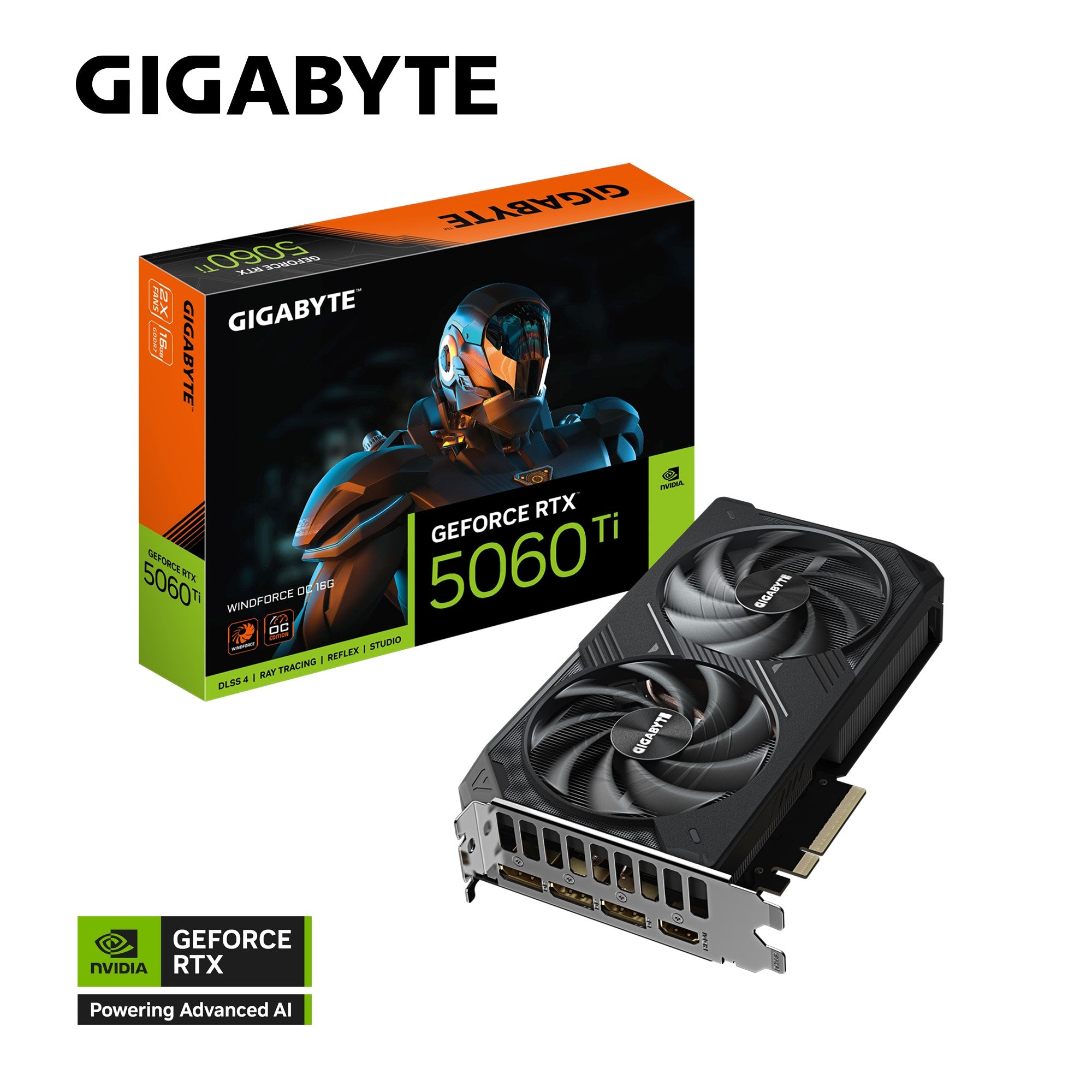 Gigabyte Gigabyte GeForce RTX™ 5060 Ti WINDFORCE OC 16G, 2587 MHz, CUDA TBD, 28 Gbps, GDDR7, 128 bit, PCI-E 5.0, PSU 650W, Di